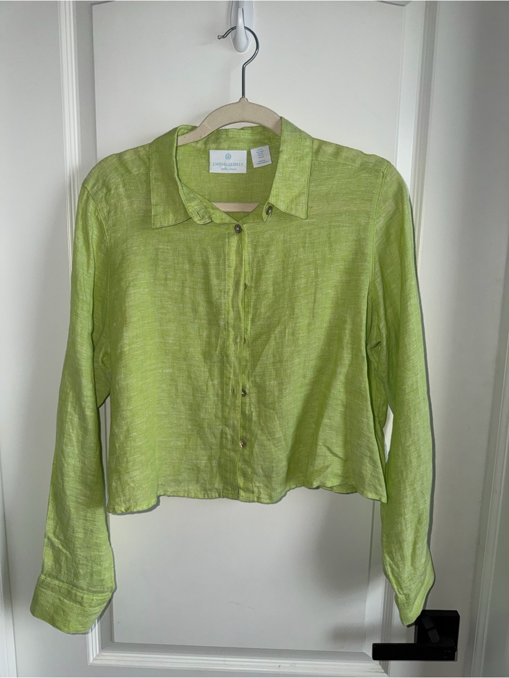 Cynthia Rowley Women’s M 100% Linen Cropped Button Down Shirt Lime Green